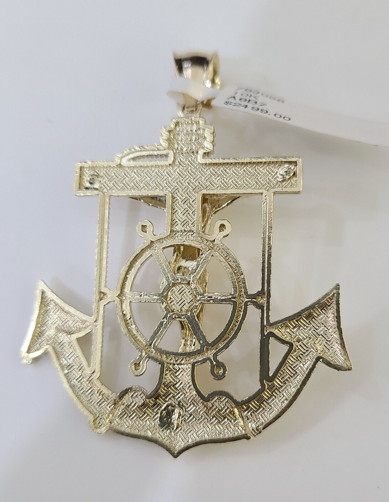 Real 10k Yellow Gold Jesus Crucifix Anchor Pendant Charm with 7mm 22" Rope chain