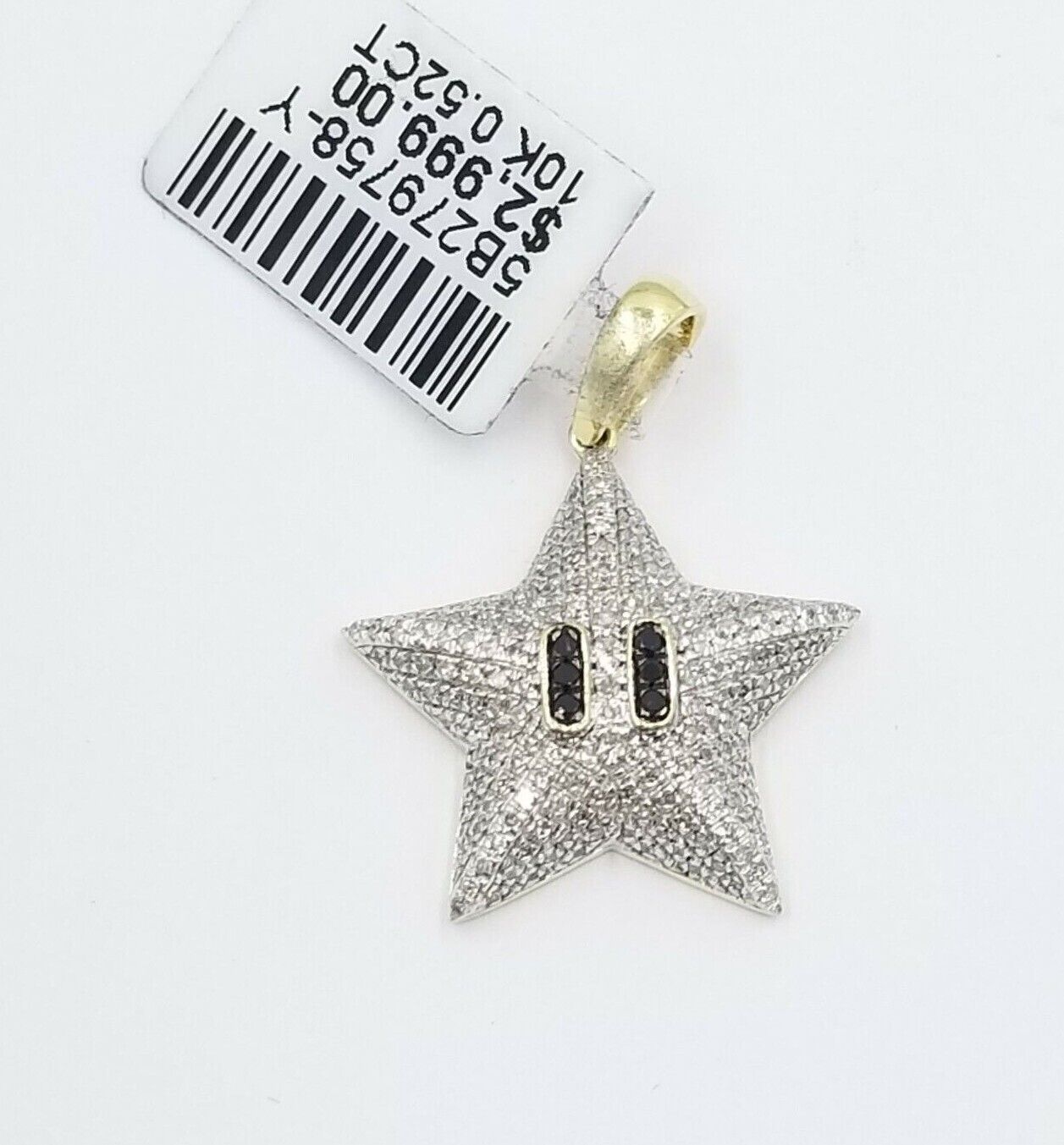 Real 10K Yellow Gold Star Emoji Diamond Charm Rope Chain 18 20 22 24 26 Inch 3mm