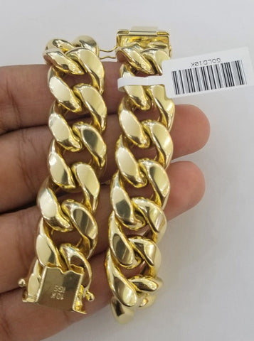 10K Yellow Gold Bracelet 15mm Miami Cuban Link 9" inch Real 10kt Gold Thick,mens
