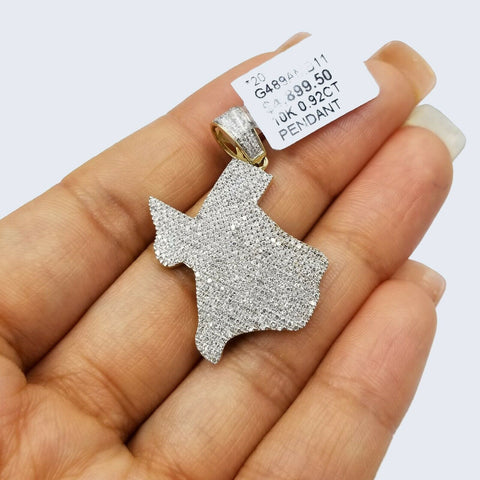 10K Gold Texas Map Diamond Pendant/Charm 2.5mm Rope Chain in 16 18 20 22 24 Inch
