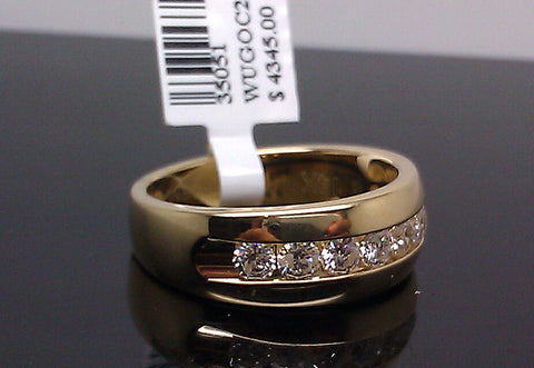 Real 14K Yellow Gold 1.00 CT Diamond VS2 Quality Men's Band Ring, Anniversary