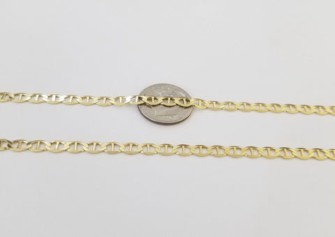 Real 10k Yellow Gold Mariner Anchor Link Chain 22" Inch 4mm Necklace