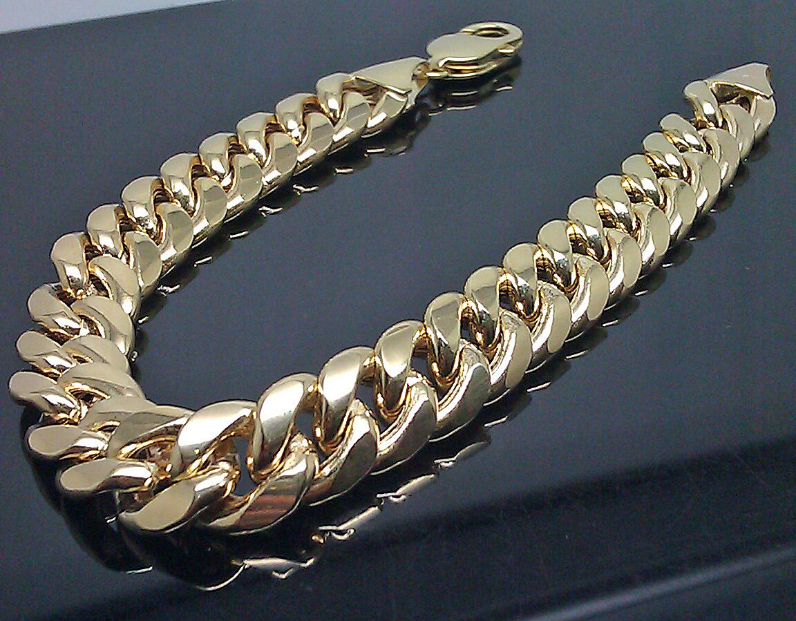 Men 14K Yellow Gold Miami Cuban Bracelet 9" box lock 13mm Cuban Link REAL GOLD