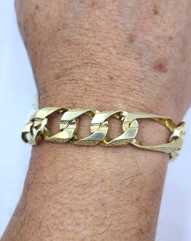 10K Yellow Gold Bracelet Figaro Link 14mm 9.5" Inch REAL Gold