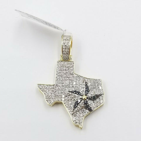 10k Yellow Gold Diamond Lone Star Over Texas Map Charm/Pendant 1.03 CT 1.5"