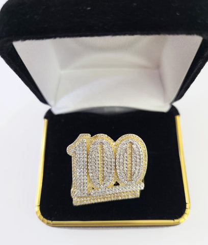 Real 10k Yellow Gold Diamond Ring 100 Shaped Men Ring