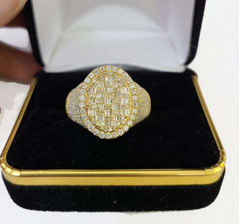 Real 10k Yellow Gold Diamonds Mens Ring Natural Diamond Oval Shaped Size 10