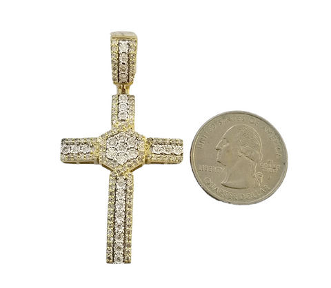 10K Yellow Gold Real Diamond Cross Pendent Jesus Charm 10Kt Men Women