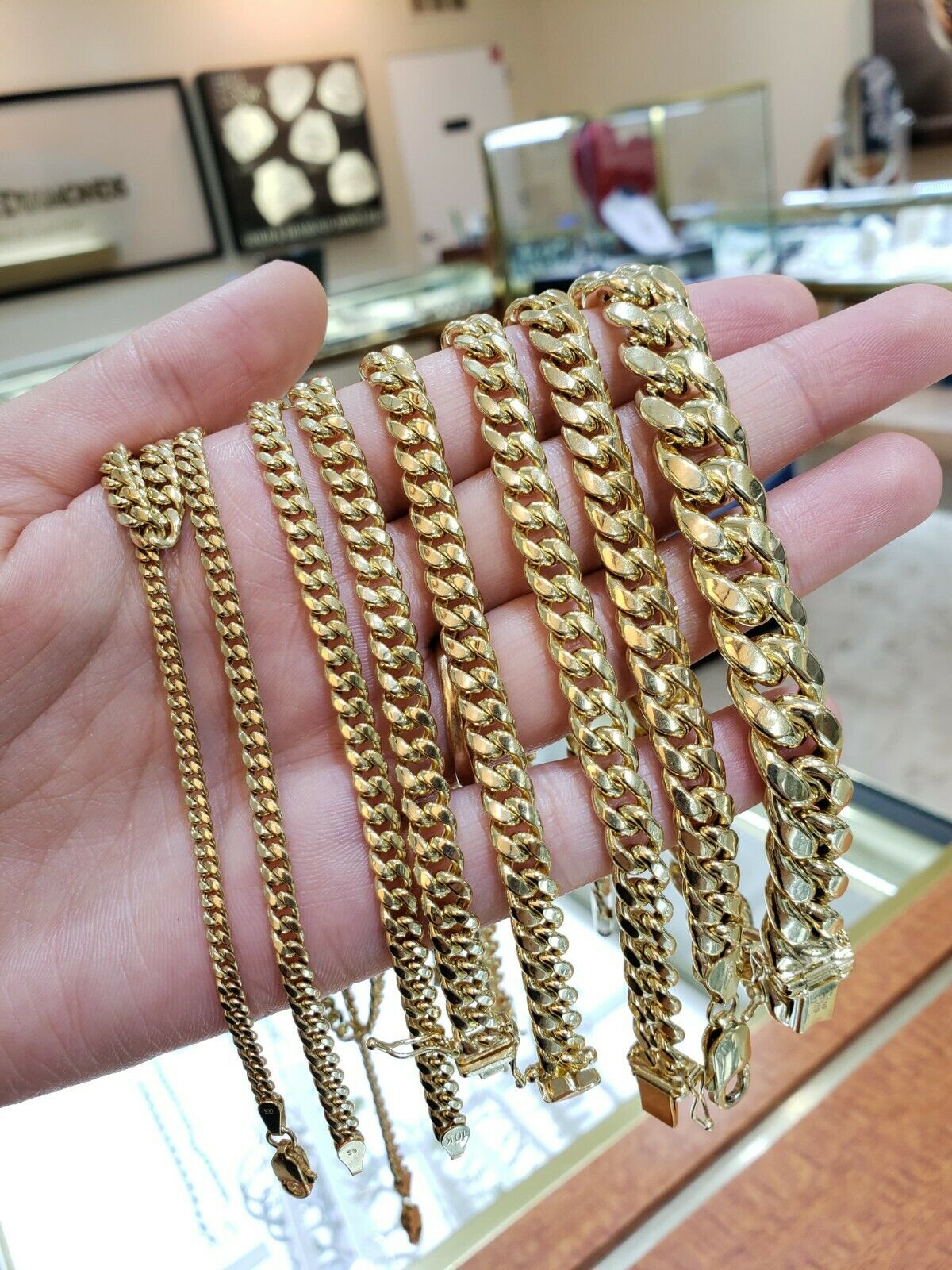 10k Gold Miami Cuban Chain Necklace & Bracelet 2MM-9MM link 7-30" Real 10kt Gold