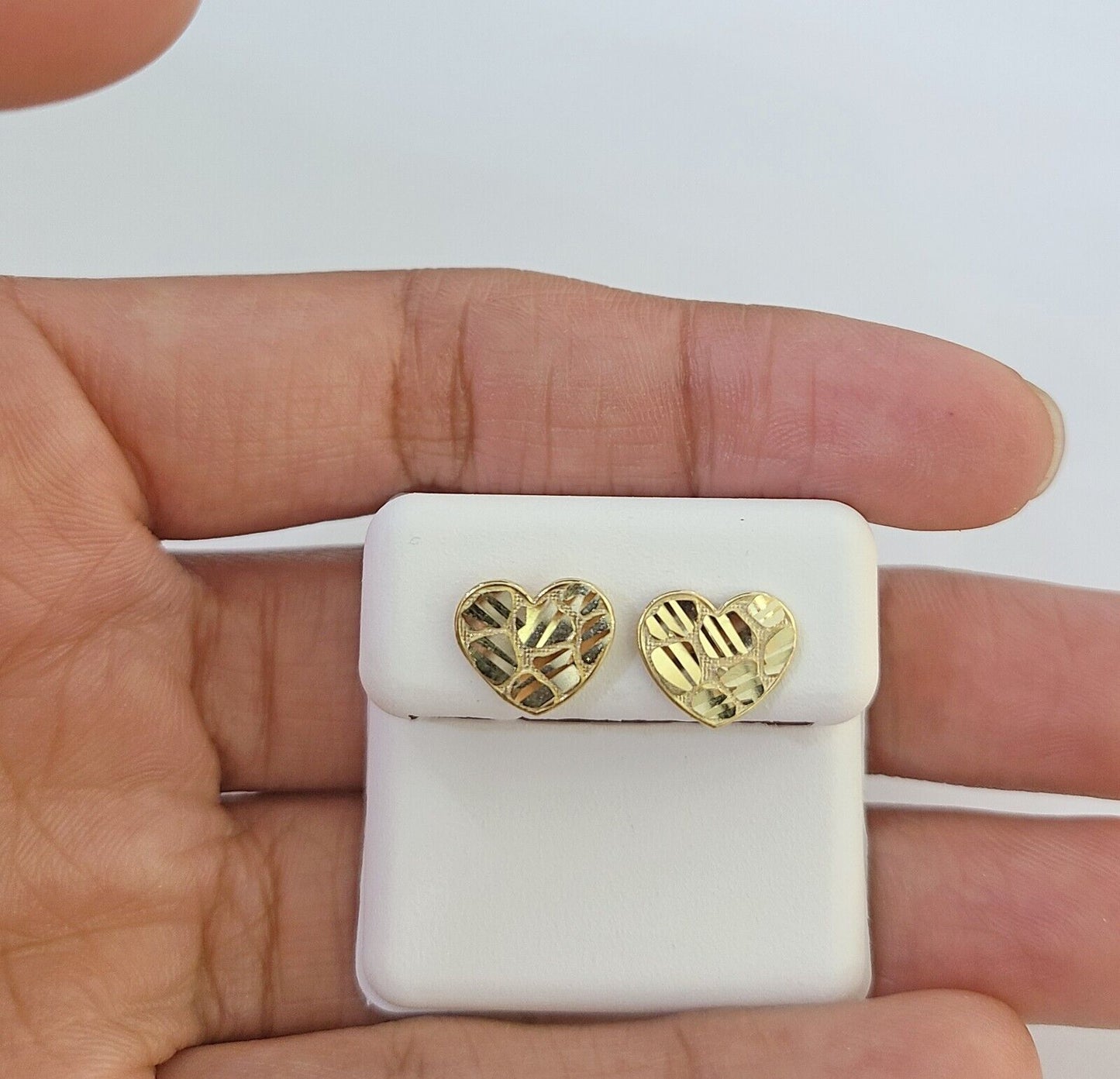 10k Gold Nugget Heart Earrings With Push Back Real 10kt Gold Studs