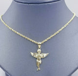 10k Yellow Gold Rope Chain, Angel Charm Pendant Necklace Set 18"- 28" Real 10kt