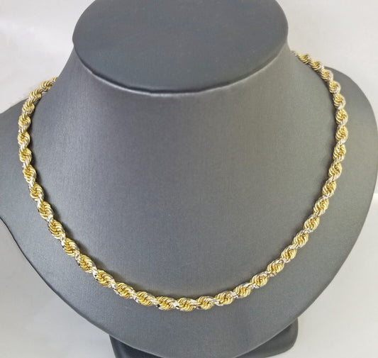 10k Solid Gold Rope Chain Necklace Real 10k Yellow Gold Diamond Cuts 5mm 20" Men