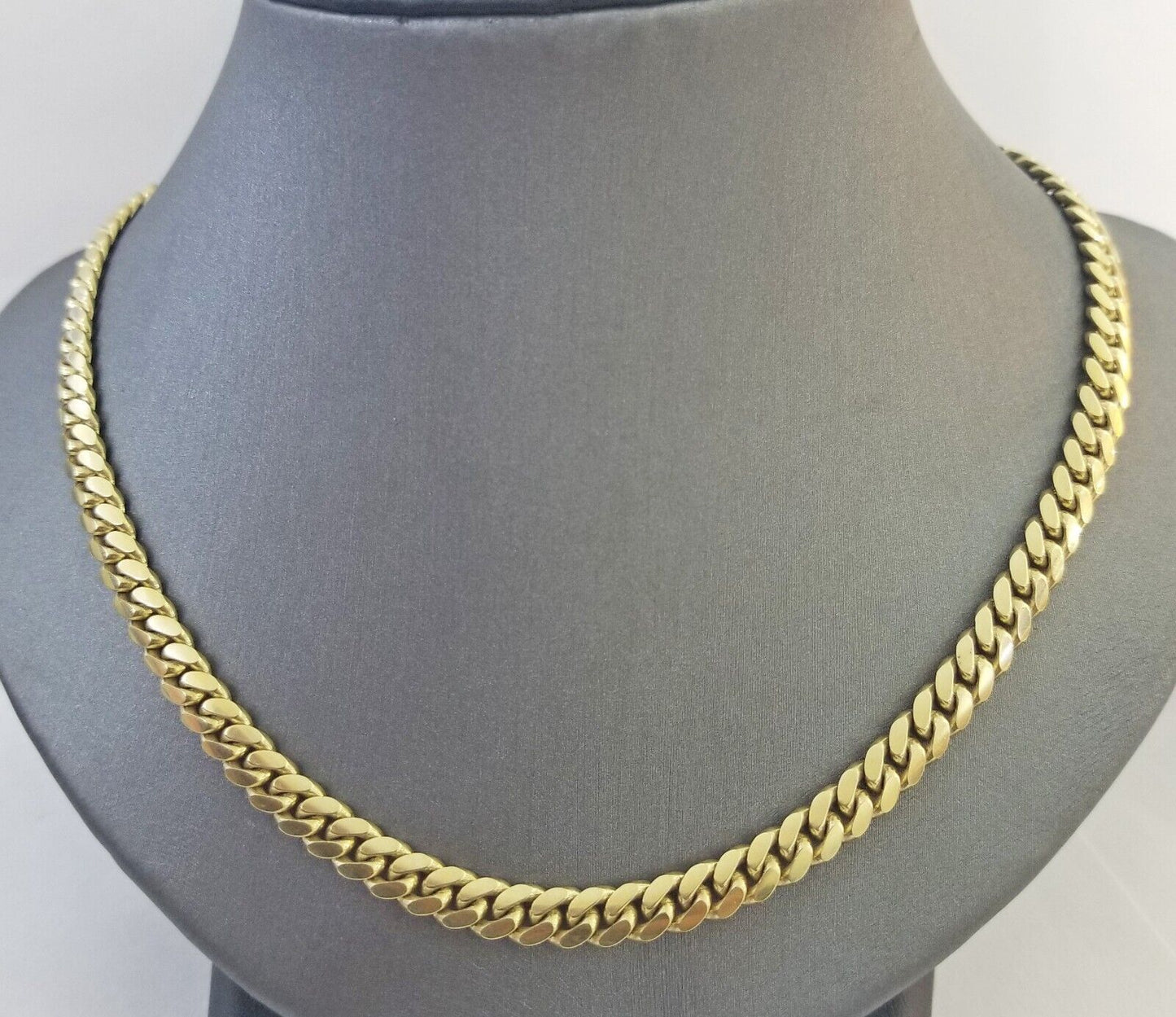 Solid Real 10k Gold Chain Miami Cuban Link 6mm Box Lock 22" Yellow Gold Necklace