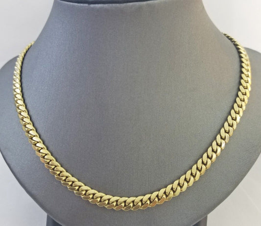 Solid Real 10k Gold Chain Miami Cuban Link 6mm Box Lock 22" Yellow Gold Necklace