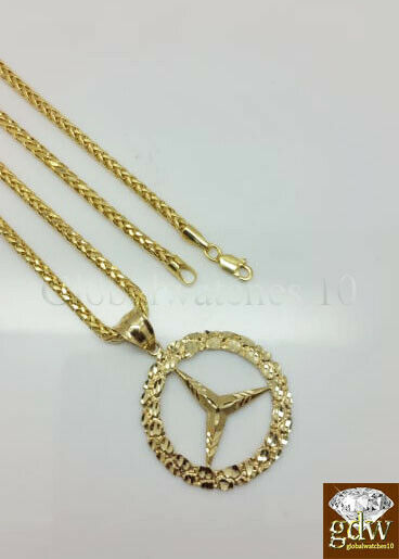 REAL 10k Gold Logo Pendant Charm Palm Chain 22" 24' 26" 28"