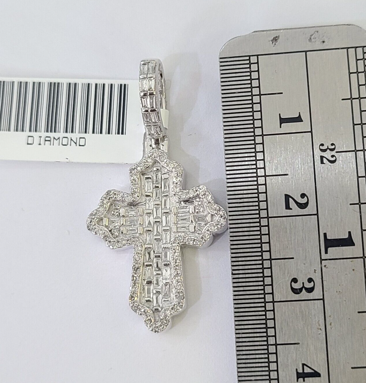 10k White Gold Diamond Jesus Cross Pendant charm Real Genuine 1.5"