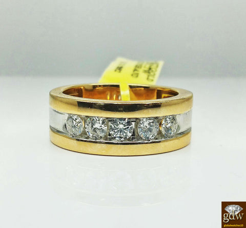 Genuine Brand New 14k Yellow Gold Mens Wedding Band With Real 1 CT Diamonds.
