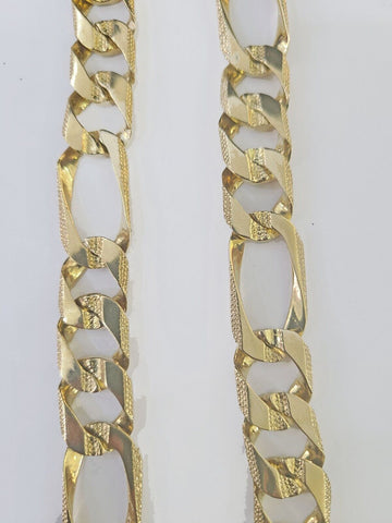 Real 10K Yellow Gold Figaro Link Chain 13mm 26" Necklace Lobster