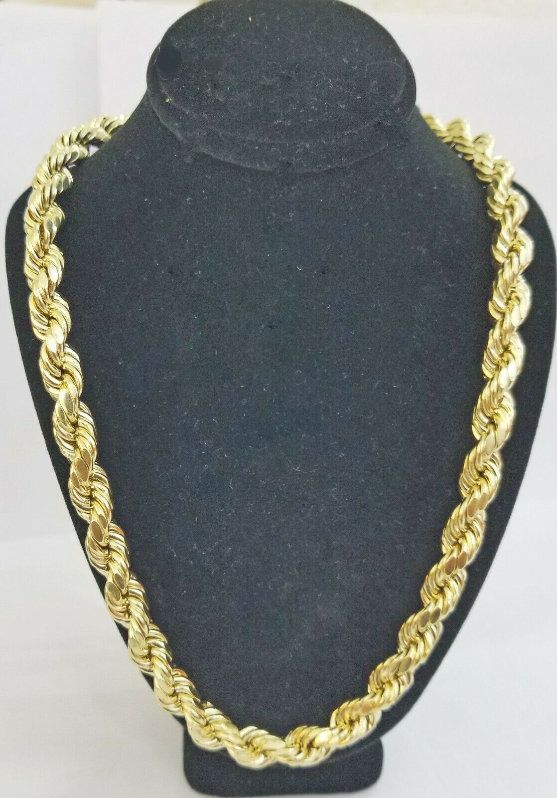 REAL 10k Yellow Gold Rope Chain 10mm 24" Men's thick necklace 10kt diamond cuts