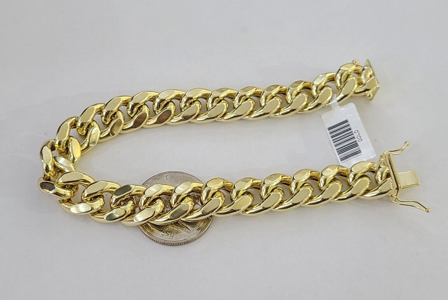 Real 14K Yellow Gold Miami Cuban Bracelet 9" Inch 13mm 14K Box Clasp Link