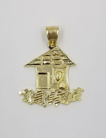 10k Gold Trap House Charm Pendant 2.5mm Rope Chain 18 20 22 24 26 28 Inch