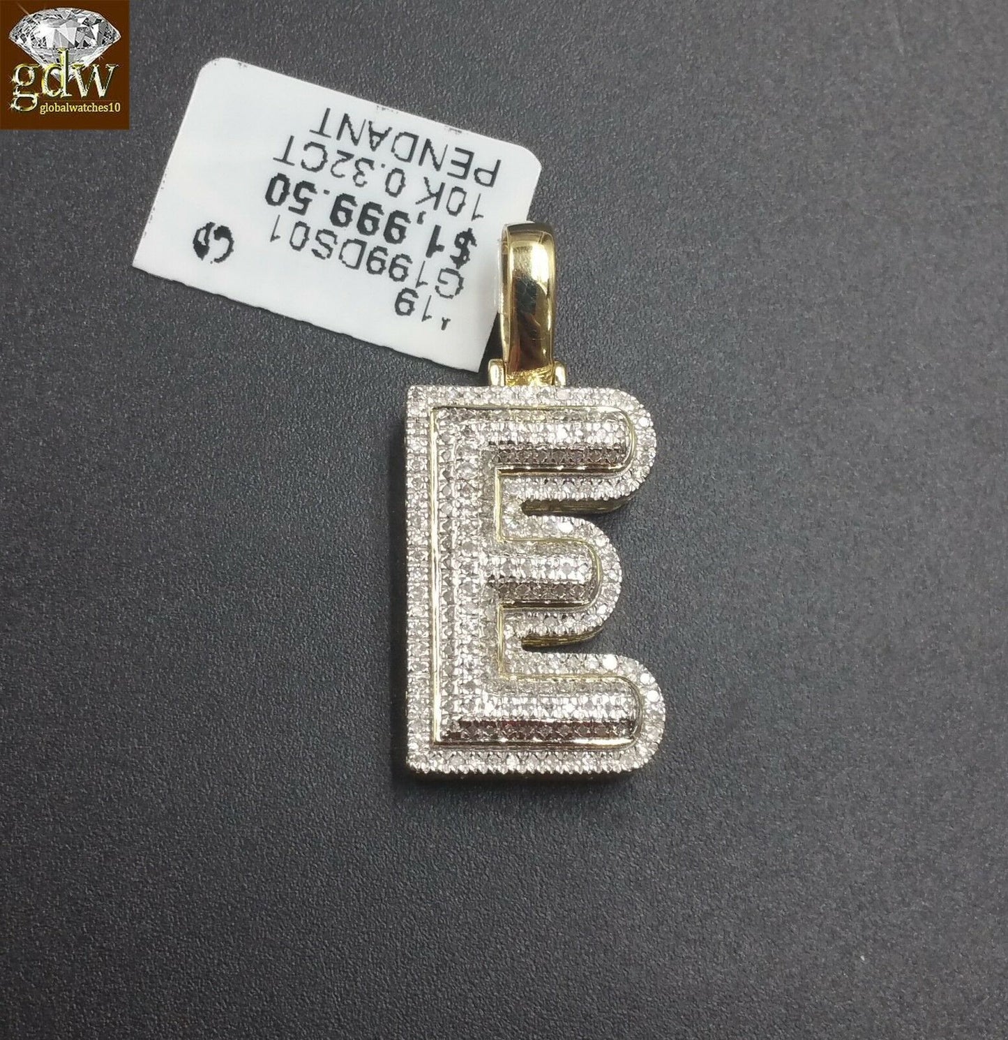 10k Yellow Gold Diamond Bubble Letter A-Z Initial Charm Pendent Real Diamond