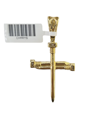 10K Yellow Gold Cross Pendent Real Diamond Nail Design Jesus Charm Religious