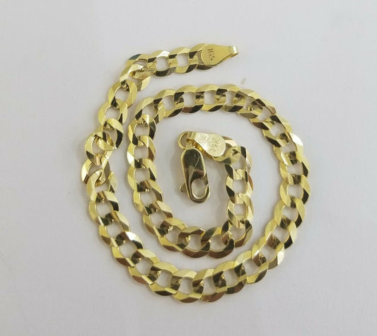 6mm 14k Solid Gold Cuban Curb link Bracelet 7.5" 8" 9" Lobster clasp Men Women