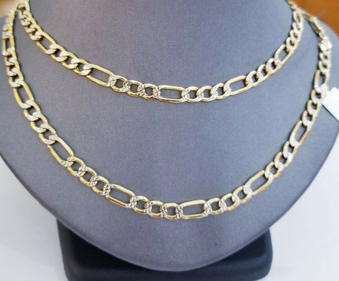 Real 10k Gold Figaro Link Chain necklace 6mm Diamond Cut 26" Men Authentic Gold