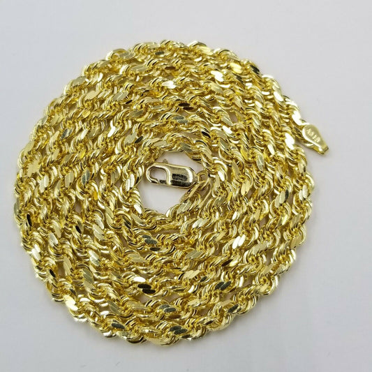 SOLID 5mm 20" 10k Yellow Gold Rope Chain Diamond Cut Men Women Real Brand new