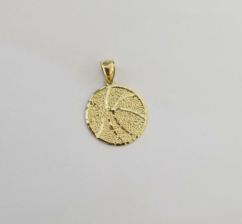 10k Yellow Gold Round Basketball Charm Pendant 1Inch,10kt Real Gold For Mens