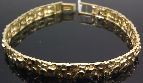 Real 10k Gold Nugget Bracelet For Men, 8.5 Inches long, Brand New, Free Shipping