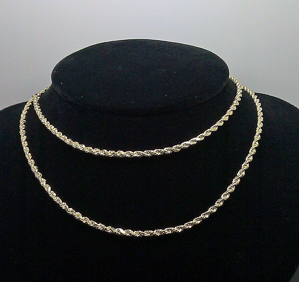 Real 10K Yellow Gold Rope Chain Necklace Diamond Cuts 20" Inch  2.5 mm New