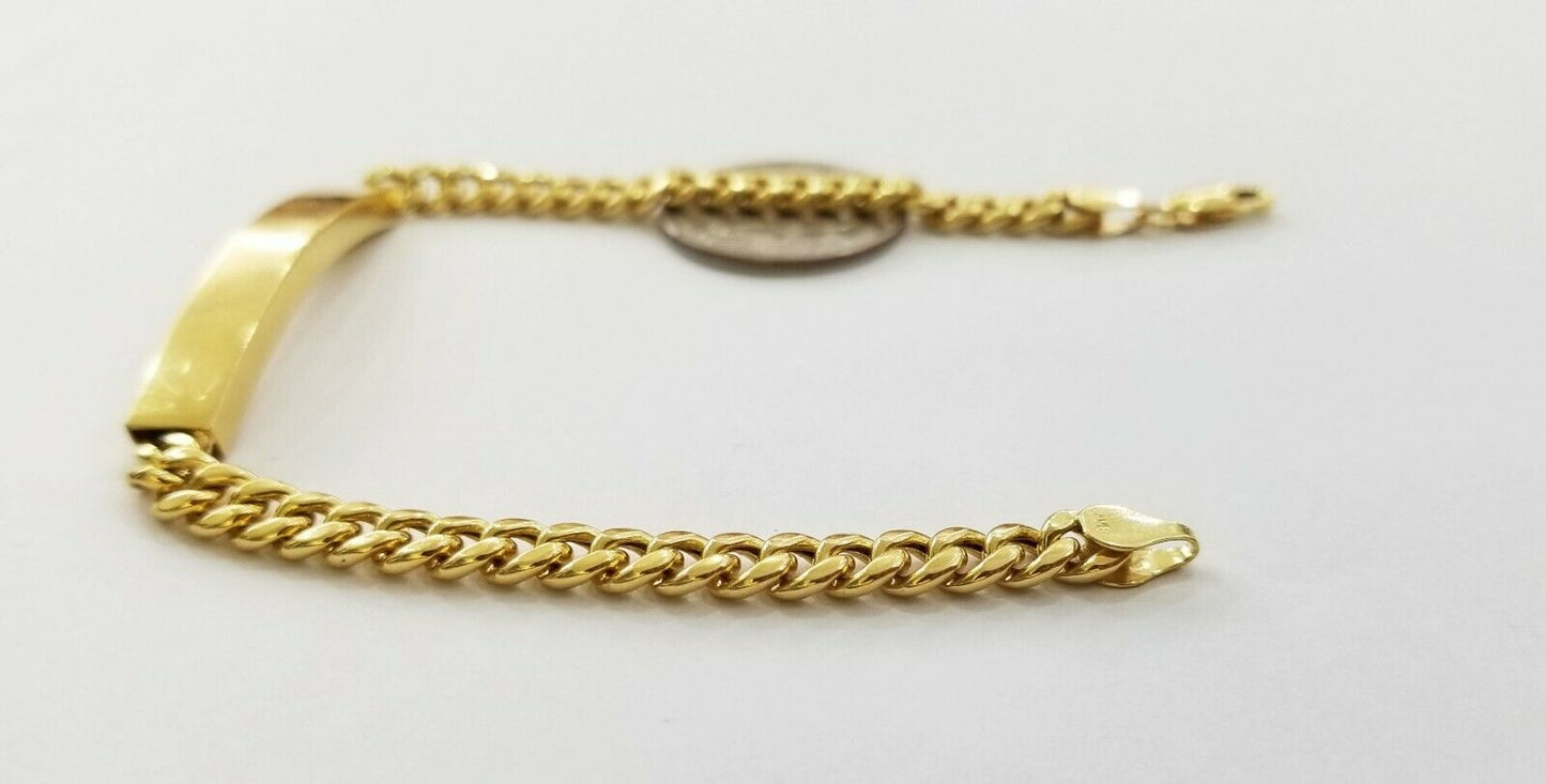 10K Yellow Gold ID Bracelet With Miami Cuban Chain 6mm 8" Long ,Hand chain 10kt