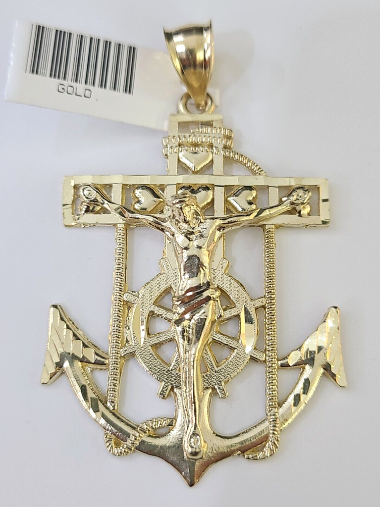 Real 10k Yellow Gold Jesus Anchor Pendant 2.5 inches Charm