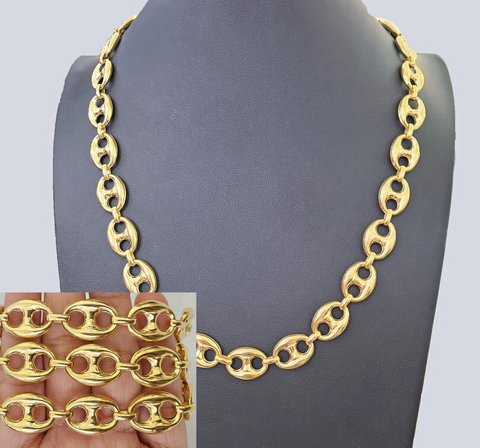 10k Yellow Gold Mariner Cuban Puff Link Chain 15mm 26" Inch Necklace Real Gold