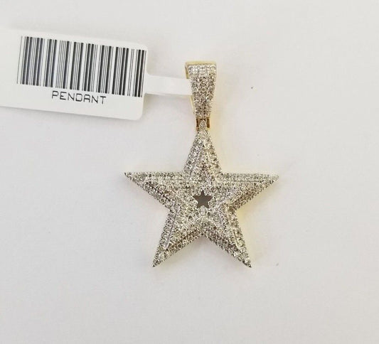 10K Real Gold Double Star Emoji Charm Real Diamond 1 Inch Emoji Pendant 10kt