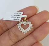 10K Yellow Gold Diamond Heart Charm Real Women Pendant Genuine