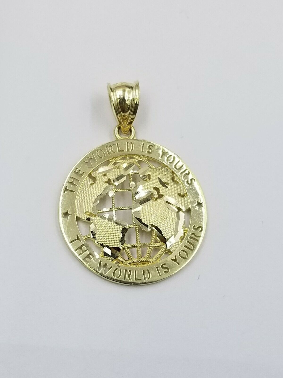 10k Gold Men Globe Diamond Cut Pendant 2.5mm Rope Chain 18 20 22 24 26 28 Inch