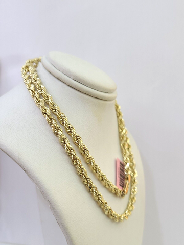 14K Yellow Gold 4mm Rope Chain 20 Inch Diamond Cut Necklace Real 14KT