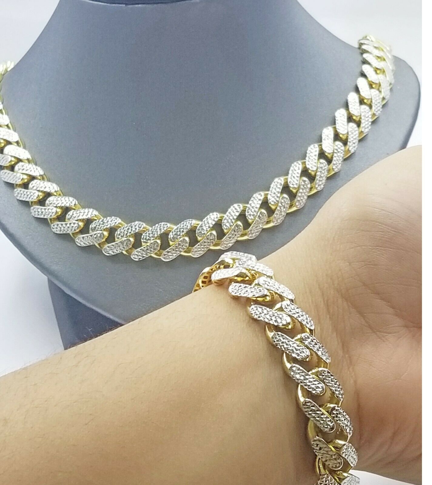 10k Gold Real Monaco chain 24 inch 14mm Miami Cuban Link Royal Diamond Cut Chain