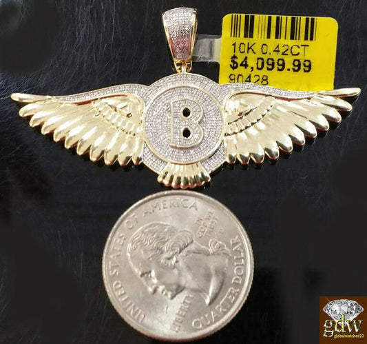 10k Gold Diamond Pendant Men Ladies Wings Real Diamond