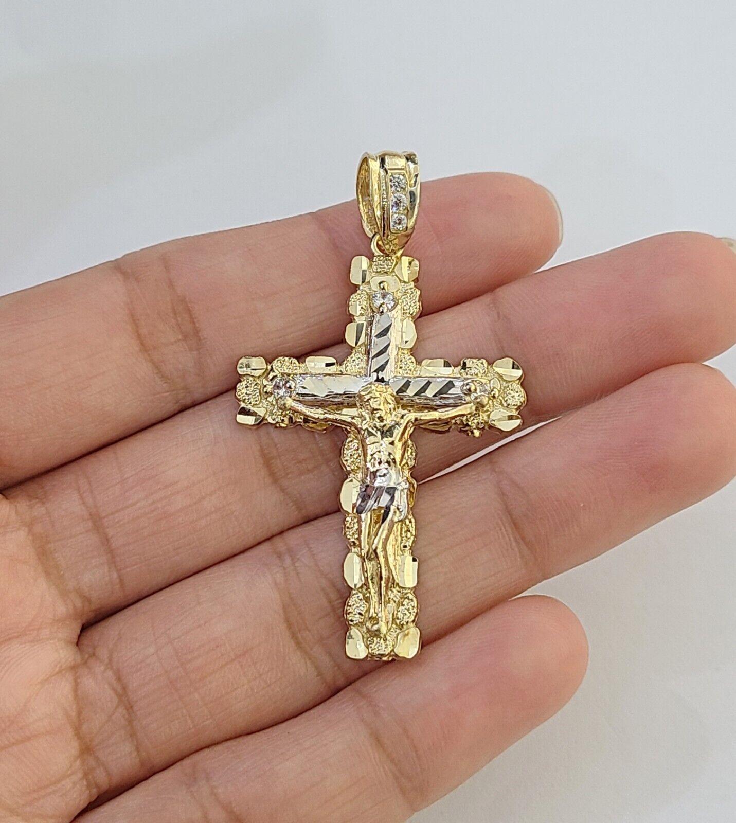 Real 14k Gold Jesus Cross Pendant Charm Crucifix 2" Inches 14kt Yellow Gold