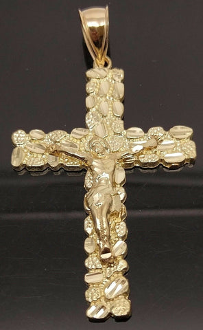 Nugget Style 10K Yellow Gold Men Women Jesus Crucified Cross Pendent
