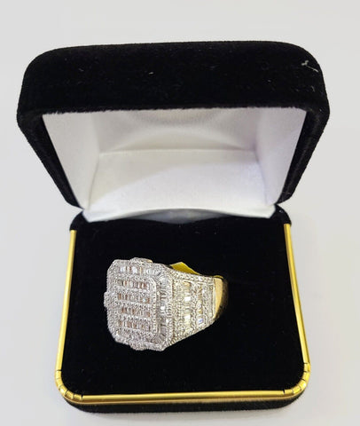 Real 10k Yellow Gold Diamond Ring Square Men Engagement Wedding Ring