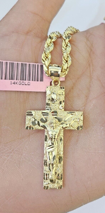 14k Yellow Gold Nugget Cross Pendant Charm REAL 14k