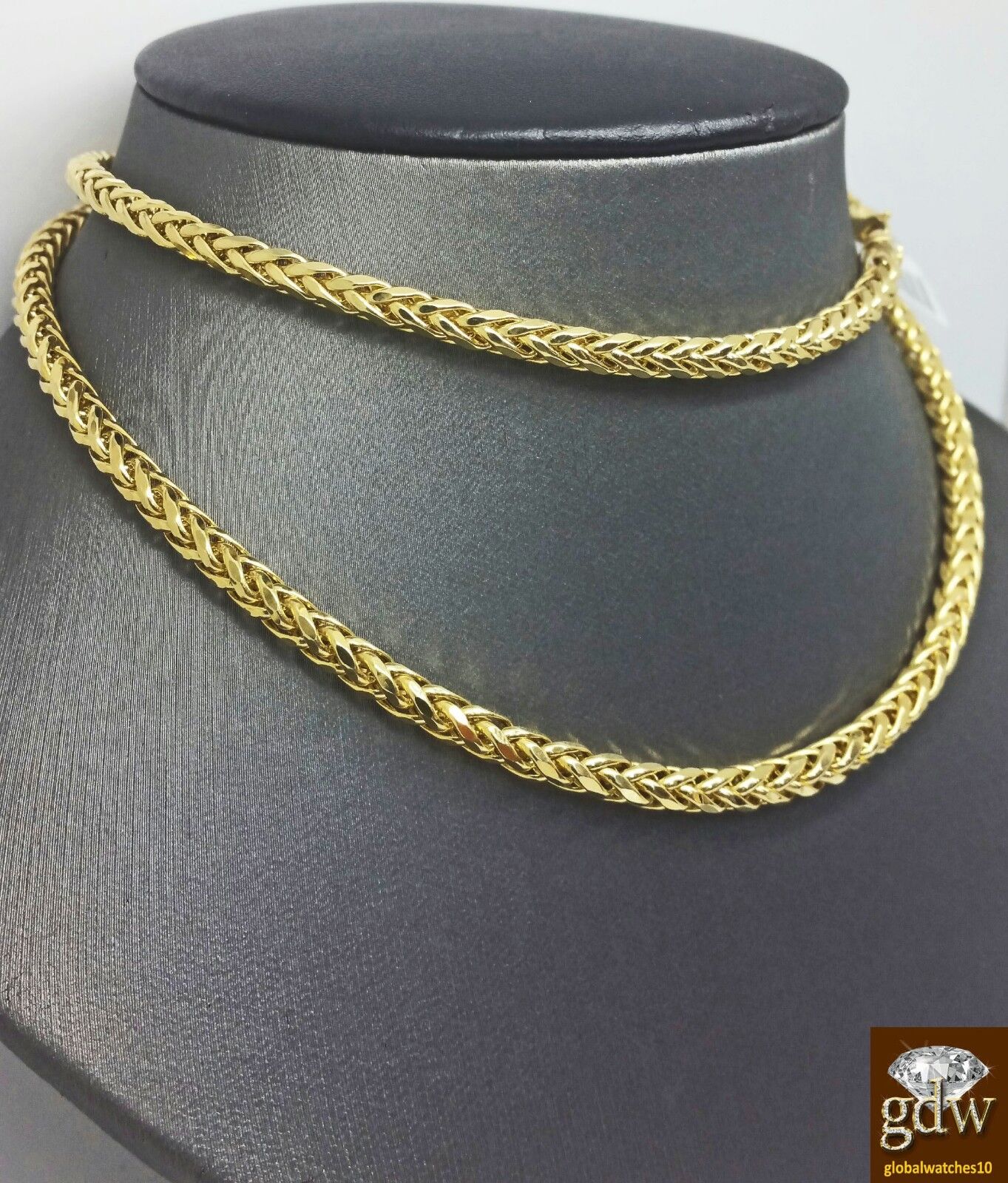 Real 10k Gold 4mm Men yellow Gold Palm Chain Necklace 22" Wheat