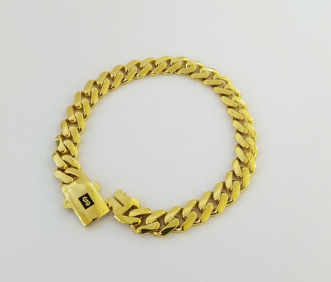 Real10k Miami Cuban Link Monaco Chain 9mm Box Clasp,10kt Yellow Gold necklace