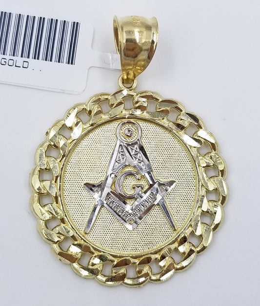 10K Yellow Gold Masonic Pendant Diamond Cut 10Kt Round Gold Charm