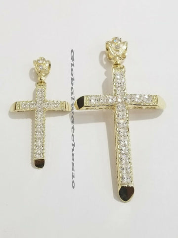 2" 3" 10k Yellow Gold Cross Charm Pendant Men's Real 10KT Gold Jesus Crucifix